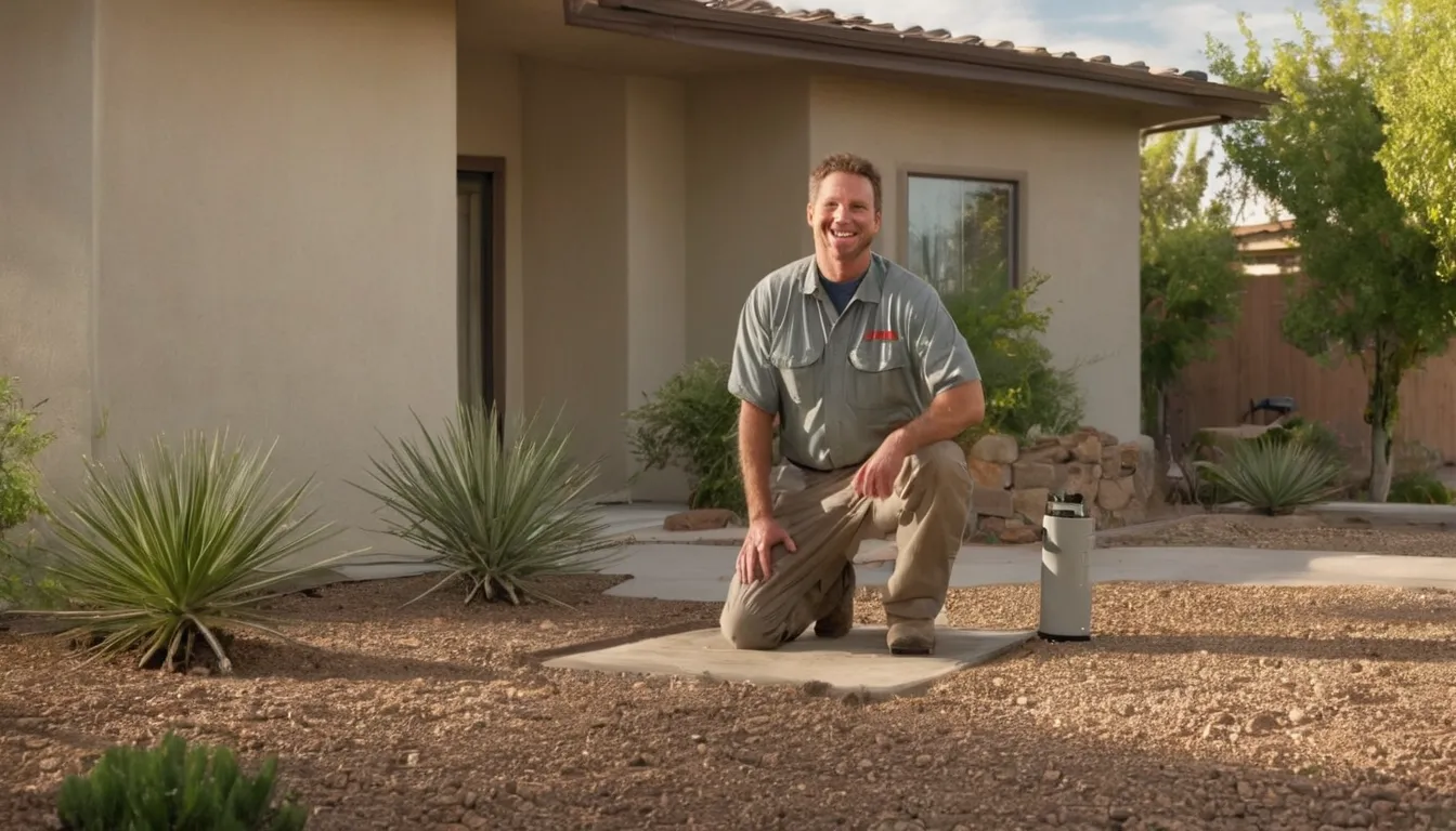 Provider inspecting the foundation of a stucco ranch home for termites in Inglewood
